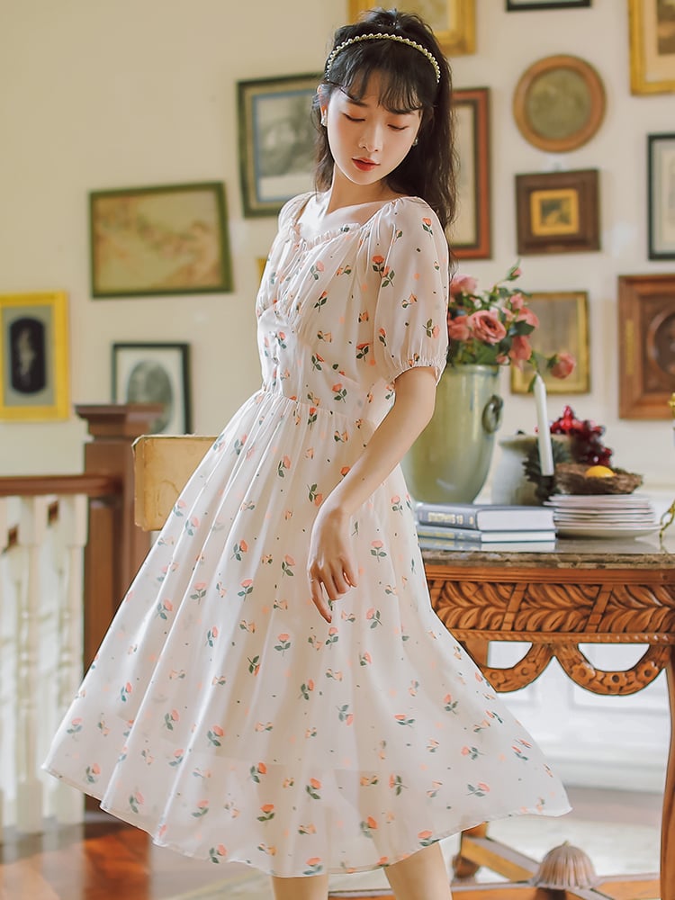 French Floral Chiffon Dress