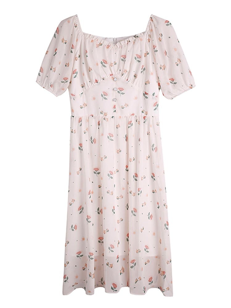 French Floral Chiffon Dress