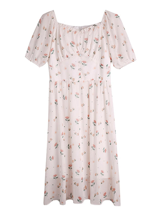 French Floral Chiffon Dress