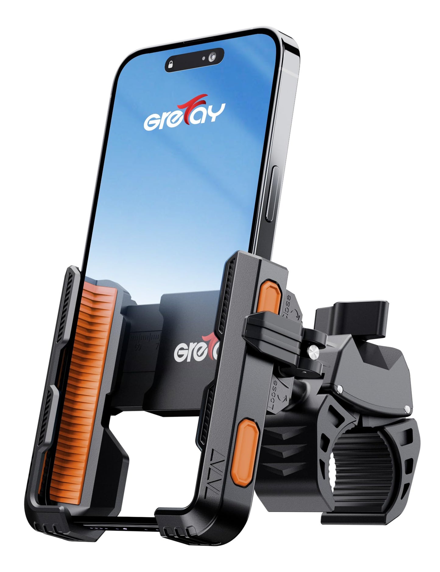Bike Phone Mount for E-bikes, Scooters and Dirt Bikes [Camera Friendly] (Orange)